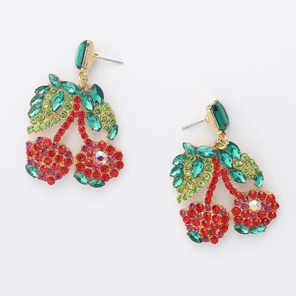Cherry Statement Jewel Earrings NWT - Picture 3 of 4